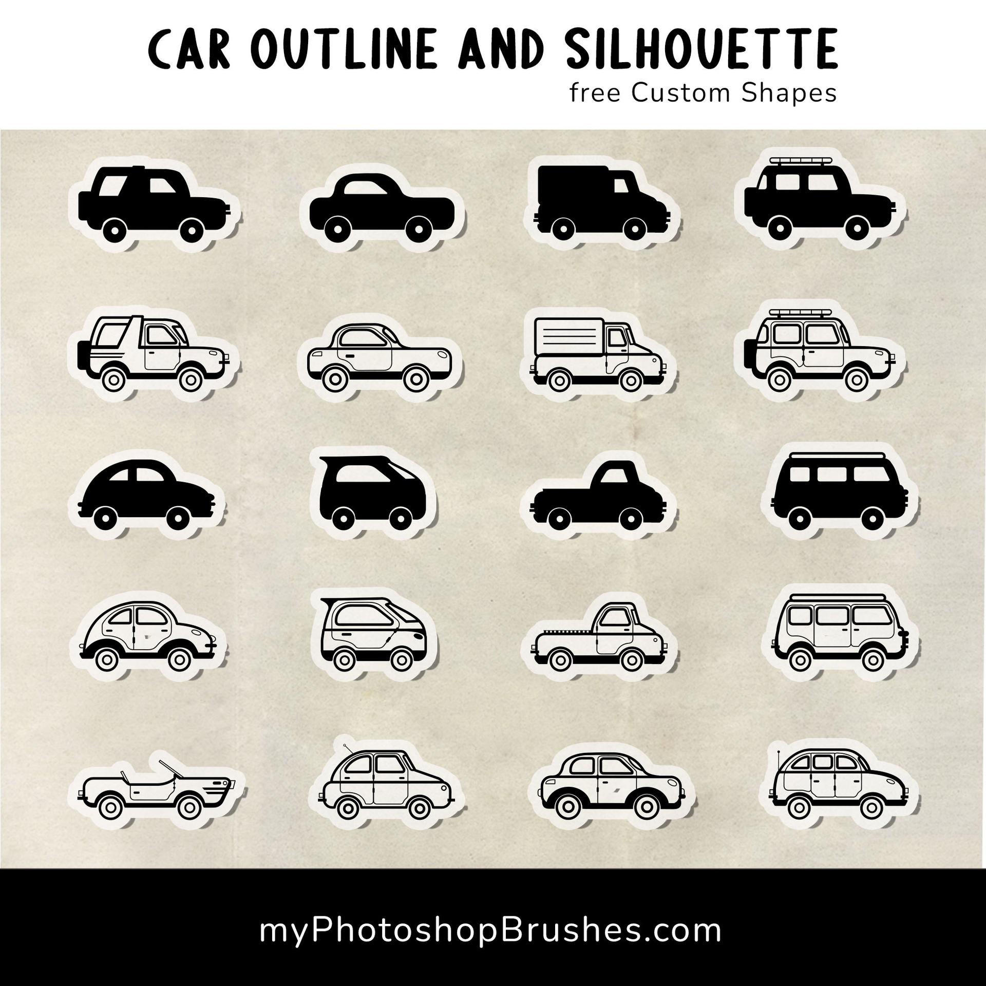 Car Silhouette free Shapes - Photoshop custom shape preview